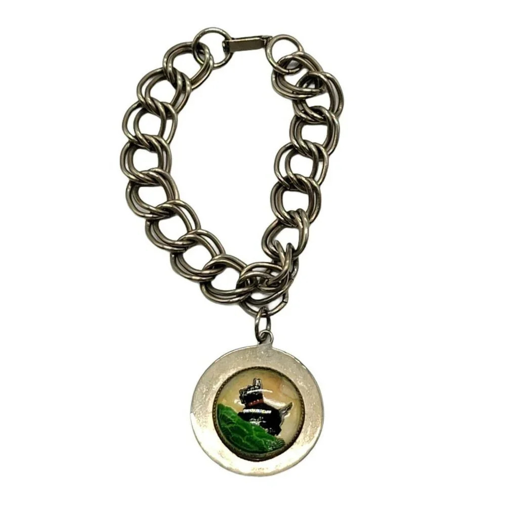 Scotty Dog Terrier Glass Dome Charm Silver Tone Vi